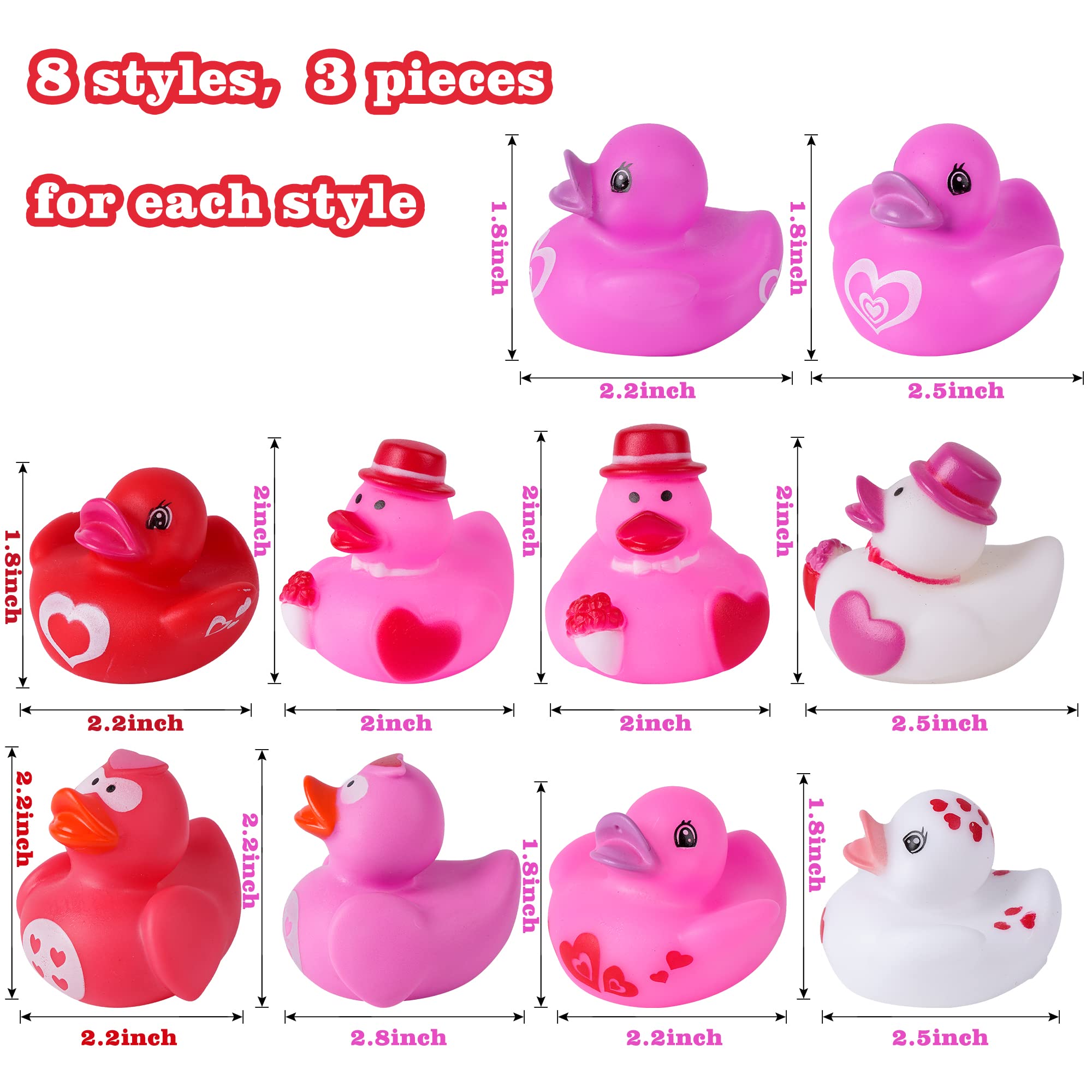 24 Pieces Valentine’s Day Rubber Ducks Novelty Mini Duckies Valentines Day Gifts for Kids Bulk,Valentines Party Favors, Giveaways Treats, Classroom Exchange Gifts