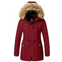 wantdo Women's Winter Thicken Puffer Coat Warm Fleece Lined Parka Jacket with Fur Hood