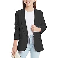 EXARUS Girls Blazer Long Sleeve Shawl Collar Formal Blazers Suit Jacket Open Front Inner Pocket for Kids Size 6-12 Year