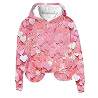 Fall and Winter Hoodies for Women 2023 Heart Print Valentine's Day Clothing Baggy Long Sleeve Warm Hooded Sweatshirts