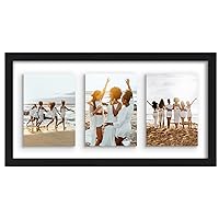 10x20 Collage Frame in Black - Use as Three 5x7 Picture Frames with Floating Effect or One 10x20 Picture Frame - Slim Molding Photo Frame with Engineered Wood and Shatter-Resistant Glass