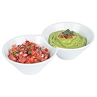 Restaurantware 9.1 x 4.9 x 2.3 Inch Double Dip Bowls 1 Microwave-Safe Condiment Server - 2 Compartments Microwave-Safe White Porcelain Dip Tray Dishwasher-safe For Snacks Relish Condiments Or Toppings