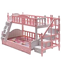 Baby Doll Bunk Bed for Girls Miniature Simulation Cute Cartoon Dollhouse Bed with Stairs Plastic Dollhouse Furniture Birthday Gift Furniture