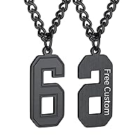 Men 0-9 Jersey Number Necklace, Custom Necklace Baseball/Basketball/Football with Number, Personalized Number Pendant Stainless Steel Chain Sports Necklaces for Men Women, with Gift Box