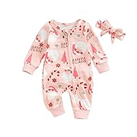 Newborn Baby Girl Christmas Outfit Santa Claus Onesie Zipper Romper Jumpsuit Xmas Outfit Fall Winter Clothes (Santa Claus-Pink,0-3 Months)