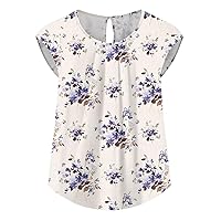 Tshirts Women Trendy Peplum Tops for Women 2024 Summer Casual Fashion Print Bohemian Loose Fit with Short Sleeve Round Neck Shirts Purple 4X-Large