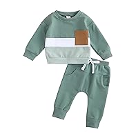 MERSARIPHY Infant Baby Boy Fall Outfits Baby Boy Girl Clothes Set Color Block Baby Sweatshirt Long Pants with Pockets