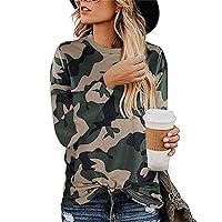 Andongnywell Women's Casual Tops Leopard Print T-Shirt Long Sleeve Soft Stretchy Camouflage Blouse Shirts