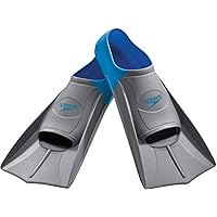 Speedo unisex adult Swim Training Fins Rubber Short Blade Footwear, Blue/Grey, Medium 6 7 US