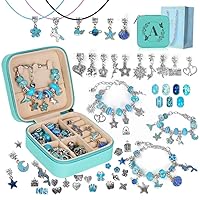 Charm Bracelet Making Kit, Kid Jewelry Making Kit for Girls 8-12, Unicorn Toys for Girls Age 4-6 Birthday Christmas Gifts for Girls Crafts Age 5-7 DIY Necklace Kit with Initial Jewelry Box Organizer-A