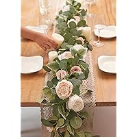 MISSPIN 2pcs Artificial Flowers Garland Spring Eucalyptus Garland Vintage Fake Flower Peony Rose Vine Greenery Decorative Wall Hanging Plant for Wedding Arch Door Arrangement Party Decor