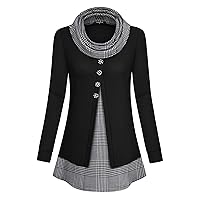 VALOLIA Womens Cowl Neck Long Sleeve Tunic Tops Button Casual Loose Shirts