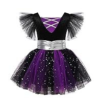 YiZYiF Halloween Dress for Kids Girls Witch Costume Cosplay Tutu Dress Themed Birthday Party Trick or Treat Outfits
