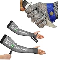 1 Piece of ANSI A9 Cut Resistant Glove + 1 Pair of AIR-SKIN Arm Sleeves for Thin Skin and Bruising