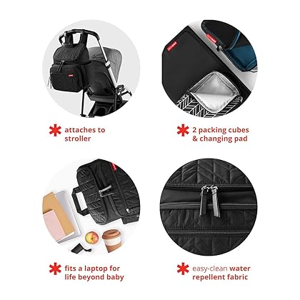 Skip Hop Diaper Bag Backpack: Forma, Multi-Function Baby Travel Bag with Changing Pad & Stroller Attachment, Jet Black