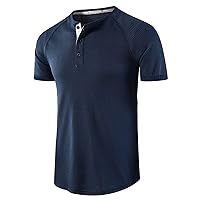 Men's Trendy Casual Shirt Short Sleeve Henley T-Shirt for Men Loose Fit Workout Tees Dressy Summer Shirts Top