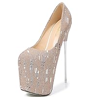 Womens Platform Stiletto Pumps 22cm High Heel Sandals with 12cm Platform Wedding Party Slip On Dress Pumps glitter sequin Shoes
