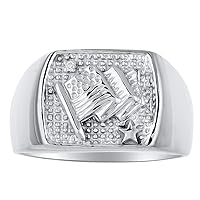 Rylos Mens Rings 14K White Gold - Diamond Ring Lucky Pinky Ring - Patriotic U.S. Flag Rings For Men Mens Jewelry Gold Rings
