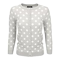 YEMAK Women's Knit Cardigan Sweater – Long Sleeve Crewneck Polka Dot Jacquard Button Down Casual Lightweight Knitted Top