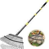 Garden Leaf Rakes, 6FT Rakes for Lawns Heavy Duty 25 Metal Tines 18.5 inch Wide, Adjustable Long Steel Handle, Rakes for Leaves, Gathering Shrub, Leveling Grass, Flower Beds, Yards