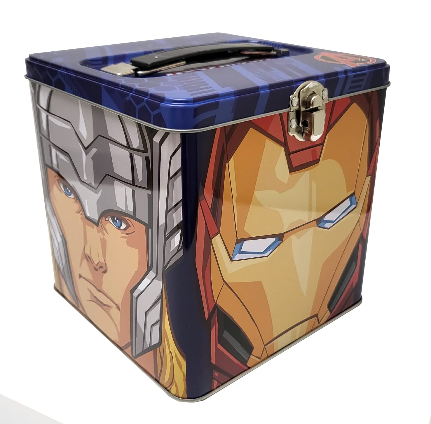 The Tin Box Marvel Avengers Stack Store and Carry Tin. Stackable Tin Box with Handle, Blue