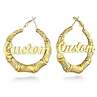 Custom4U Hoop Earrings with Name Inside Personalized Gold/White/Black Bamboo/Fashion Earrings - 30mm/40mm/60mm/80mm - Custom Made Hip Hop Unique Memorial Jewelry Christmas Gifts for Women Girls