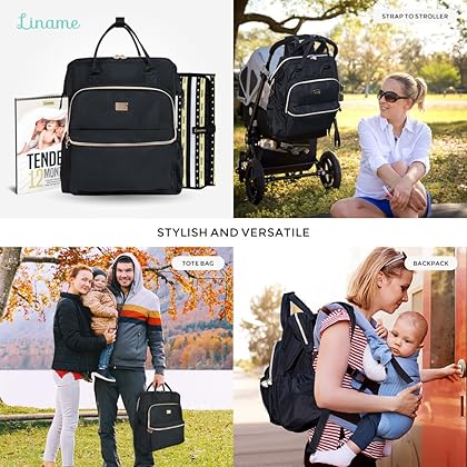 Premium Diaper Bag Backpack by Liname - Extra-Wide Zip Opening, Large Capacity & Stylish Design - Includes Bonus Stroller Straps & Waterproof Changing Pad - Easy to Clean and Looks Great