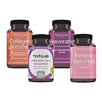 Reserveage Beauty, Collagen Booster 60 Capsules & Resveratrol 100 mg 60 Capsules & Twinlab TWL Women's Daily One 60 ct & Reserveage Keratin Hair Booster with Biotin 60 Capsules