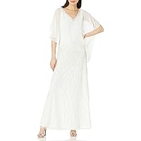 J Kara Women's Beaded Bottom V-Neck Sheer Capelet Gown