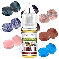 BodyJ4You 18PC Body Piercing Stone Plugs - Beginners 24mm 1 Inch - Ear Stretching Organic Jojoba Oil Aftercare Dropper Bottle (10ml) - Saddle Double Flared Tunnels Expander Earrings