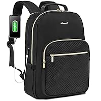LOVEVOOK Laptop Backpack for Women, Stylish Quilted Backpacks Purse for Business Work Travel, Computer Bags Bag, with USB Port fits 15.6-inch Laptop, Black