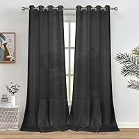 Melodieux Black Semi Sheer Curtains 63 Inch Length for Living Room Bedroom Flax Linen Grommet Voile Drapes, 52 by 63 Inch (2 Panels)