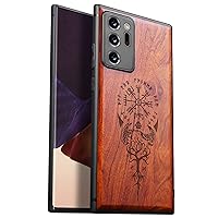 Carveit Wood Case for Galaxy Note20 Ultra Case [Hard Real Wood & Black Soft TPU] Protective Cover Unique & Classy Wooden Case Compatible with Samsung Note20 Ultra (Viking Compass Vegvisir-Rosewood)