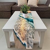 Beach Scene Ocean Theme Sea Table Runners 13x70 Inch Seascape Blue Oil Painting Artwork Dresser Scarf Cotton Linen Decorative Soft Table Runner for Bedroom Home Dining Room Tabletop Decoration