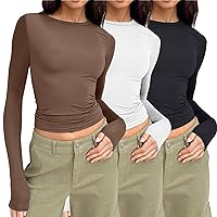 Womens Short/Long Sleeve Ribbed Crop Tops Basic Slim Fitted Shirts Casual Spring Fashion Y2k Tight Tops