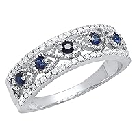 Dazzlingrock Collection Round Gemstone & White Diamond Ladies Anniversary Wedding Band | 925 Sterling Silver