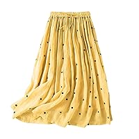 Women's Tulle Skirt Elastic High Waist Layered Tutu Skirt Floral Print Mesh A-Line Midi Skirts Polk Dot Print Skirts