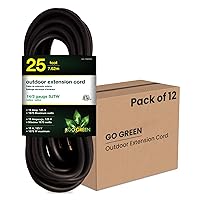 Go Green Power Inc. (GG-13825BK-M) 14/3 SJTW Outdoor Extension Cord, Black, 25 ft, 12 Pack