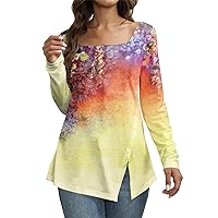 Square Neck Tops for Women Dressy Casual Blouses Flowy Tops Vintage Tees Tunic Long Sleeve Going Out Tops for Women