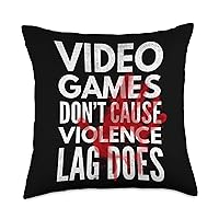 Video Games Don't Cause Violence Lag Does Funny Gamer Throw Pillow, 18x18, Multicolor