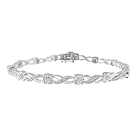 La4ve Diamonds 1/5 Carat Round-cut Diamond Miracle-plated Illusion X and O Bracelet (I-J, I3) in Sterling Silver | Fine Jewelry for Women Girls| Gift Box Included