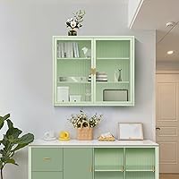 Wall-Mounted Double Glass Door Cabinet,Bathroom Storage Cabinet with Detachable Shelves, Versatile Kitchen Pantry Sideboard for Kitchen Laundry Office and Dining Room Green Style 1