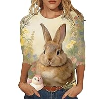 SNKSDGM Happy Easter Shirt Women Casual 3/4 Sleeve Cute Bunny Graphic Tees Easter T-Shirts Letter Printed Top