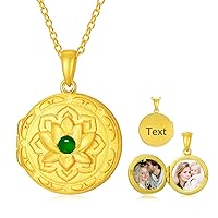Personalized Solid 10K 14K 18K Gold Round Emerald Locket Necklace That Holds Pictures Custom Natural Gemstone Locket Pendant Necklace Gift for Wome Men