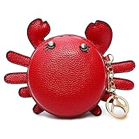 QZUnique Crab Coin Purse Mini Animal Cartoon Change Pouch with Keychain Cute Leather Wallet Key Bag for Women Kids