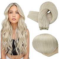 Full Shine Blonde Weft Hair Extensions Human Hair Sew In Hair Extensions Real Human Hair Color 1000 White Blonde Human Hair Sew In Weft 22 Inch Human Hair Sew In Extensions Soft Straight Hair 105G