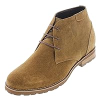 CALTO Men's Invisible Height Increasing Elevator Shoes - Khaki Tan Nubuck Leather Lace-up High-top Chukka Style Dress Boots - 3 Inches Taller - T65561