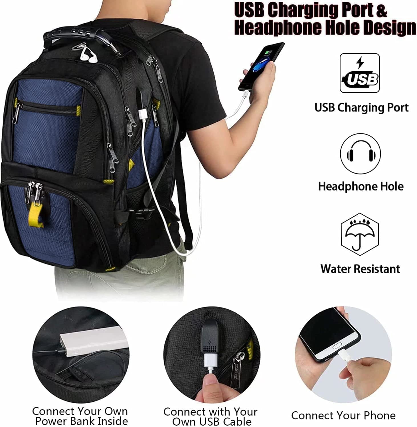 YOREPEK 17 inch Black Backpack & 18.4 inch Roy Blue Backpack, Water Resistant Airline Approved Business Bag with USB Charging Port