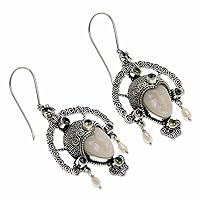 NOVICA Handmade Cow Bone Peridot Pendant Earrings Blue Topaz .925 Sterling Silver Cultured Freshwater Pearl Green White Dangle Indonesia Floral Birthstone [2.2 in L x 1.2 in W x 0.4 in D] 'Queen of