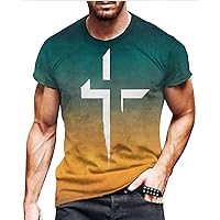 Christian T Shirts for Men Criss Cross Big and Tall Summer Short Sleeve Contrast Color Round Neck Shirts Graphic Tees